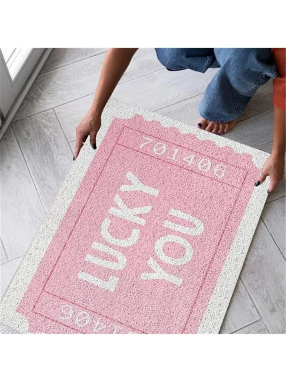SNNDER Trendy Retro Pink Door Mat, Funky Retro Lucky You Tickets Doormat for
